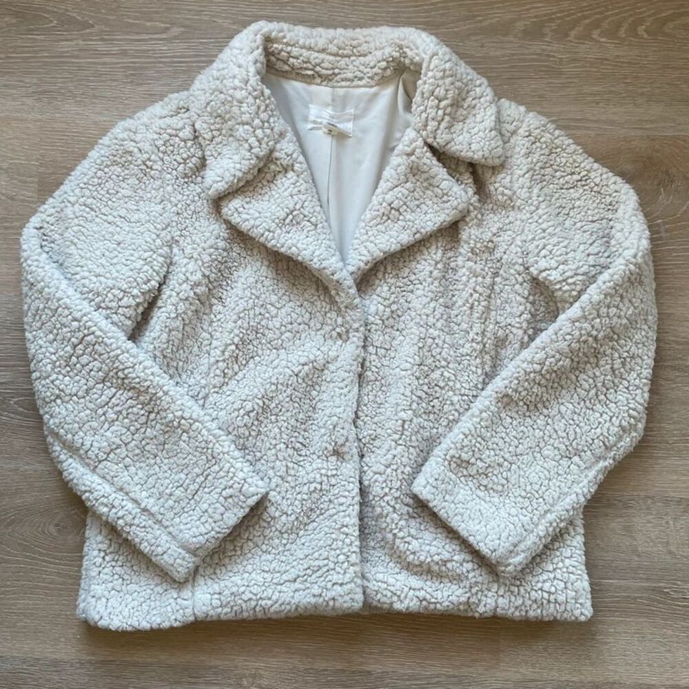 Caslon Cream Teddy Sherpa Collar Fall Jacket Coat